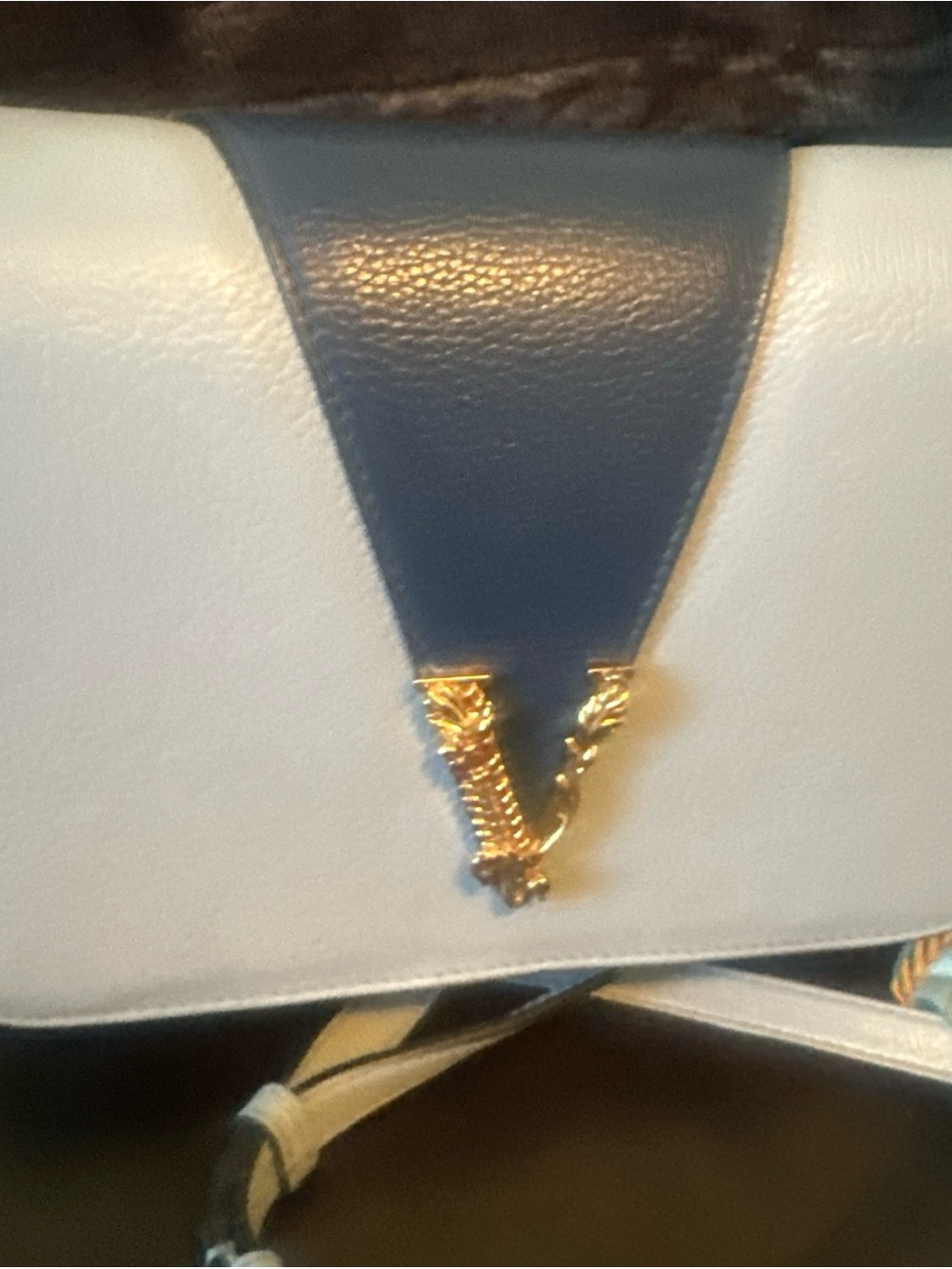 Versace Virtus Navy and Light Blue Leather Shoulder/Crossbody Bag EUC COA